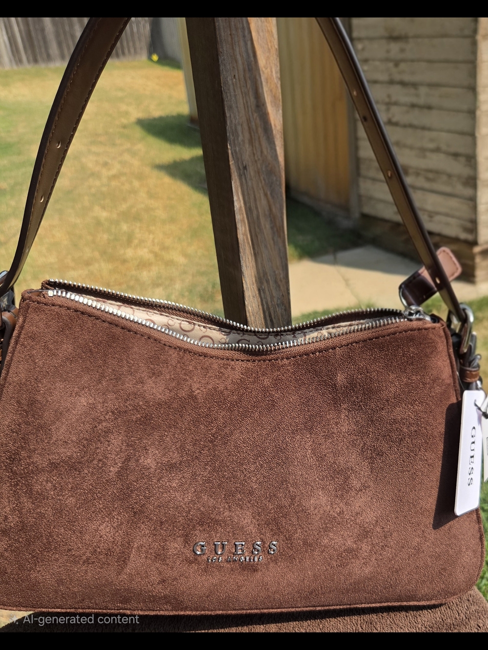 GUESS Chocolate Brown Suede Shoulder Bag